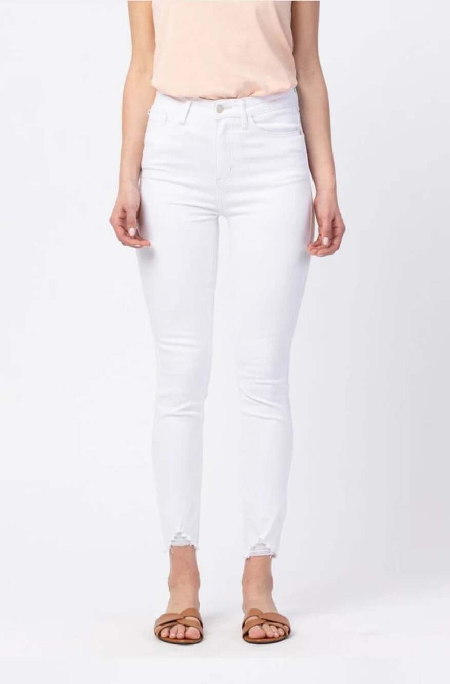Judy Blue Skinny Fit Plus Size 18W White High Rise Raw Ankle Hem Denim Jeans
